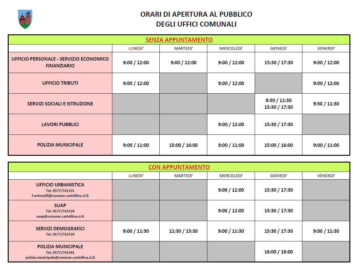 A Castellina in Chianti tutti gli uffici tornano aperti al pubblico