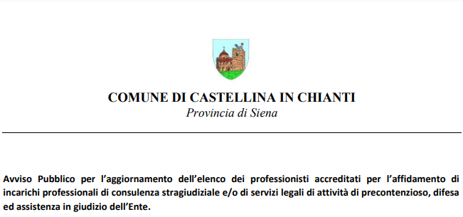 Avviso Pubblico per l’aggiornamento dell’elenco dei professionisti accreditati per l’affidamento di incarichi professionali di consulenza stragiudiziale e/o di servizi legali di attività di precontenzioso, difesa ed assistenza in giudizio dell’Ente.